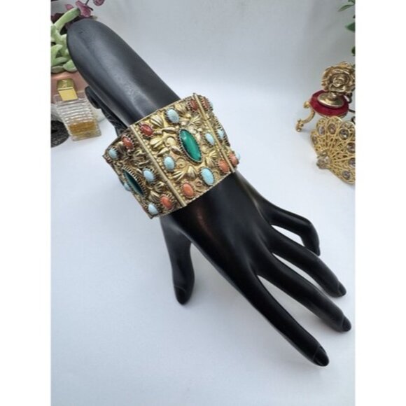 Gorgeous Vintage Silver Tribal With Semi Precious Stones Sterling Silver Set - Picture 6 of 16